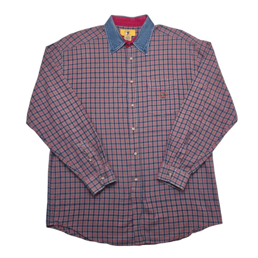 Duck Head Mens XL Vintage Plaid Button Down Shirt Denim Collar Long Sleeve Red